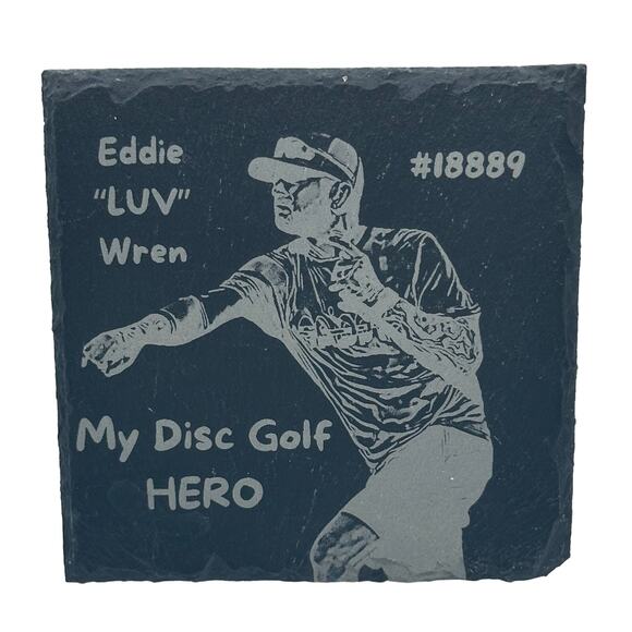 Disc Golf Laser Engraved Personalized Slate Coasters/Custom Photo Gift Set - Picture 1 of 3